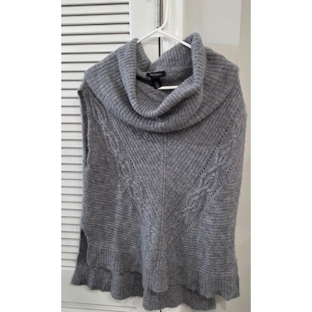 Womens White House Black Market Wool-Blend Cable Knit Cowl Neck Poncho Sweater S